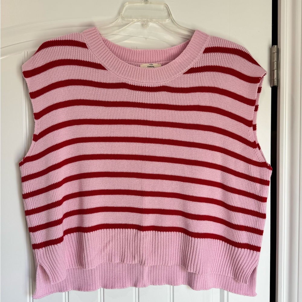 Entro Pink Red Stripe Sweater Vest Crop Knit Top Sleeveless Medium